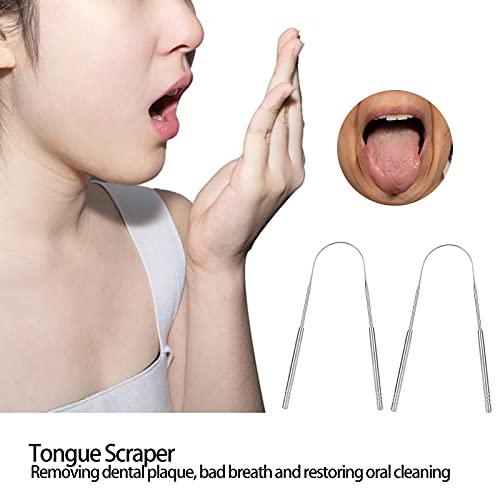 Raspador de Lengua Acero Inoxidable (2 Unidades), Elimina Mal Aliento para Higiene Bucal | 2 Unidades Limpiador de Lengua, Raspador de Lengua Acero Inoxidable para Reduce el Mal Aliento y Higiene Bucal