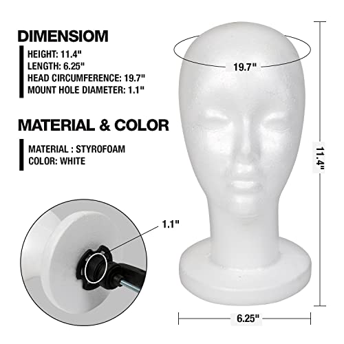 STUDIO LIMITED Styrofoam Mannequin Head, White Foam Wig Head Display (3