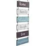 Excello Global Products Large Hanging Wall Sign: Rustic Wooden Decor (Home, Family, Love, Laugh, Live, Happiness) Hanging Wood Wall Decoration (11.75