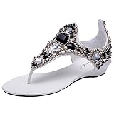 Odema Summer Bohemian Beaded Flat Womens Beach Thong Sandals Wedges