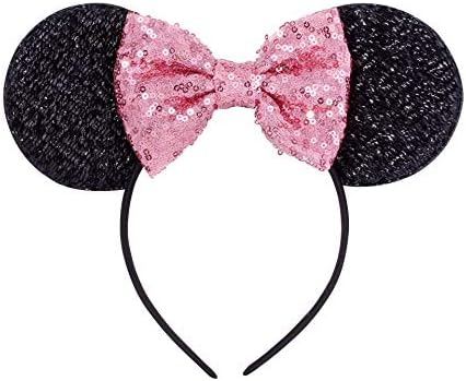 Rose Pink Minnie Sequin Ears Mickey Sequin Ears Adult Minnie Ears Sparkly Minnie Ears，Minnie headband Mouse Ears Headbands Butterfly Glitter Hairband