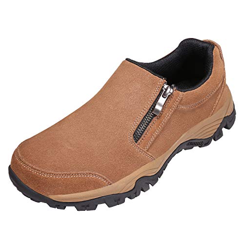 SILENTCARE Men's Loafers Casual Shoes,Breathable Lightweight Zipper Slip On Sneakers,Hiking Shoes for Outdoor Trail Trekking (10 M US, Brown)