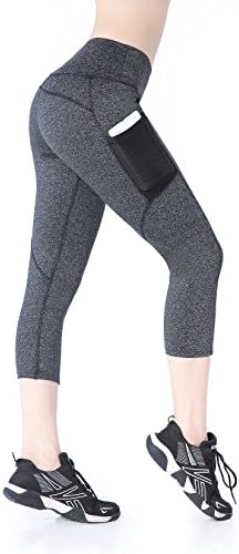 Annjoli Women's Workout Running Leggings Yoga Capris Pants Pocket (M, Gray)