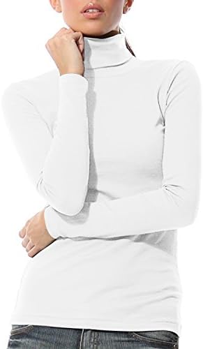 Women's Basic Long Sleeve Turtleneck T-Shirt Solid Casual Slim Cotton Top