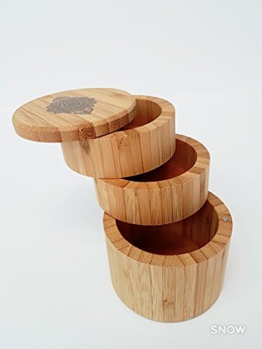 Organic Bamboo Salt Box, Salt Jar, Etched Bamboo Container With Magnetic Lid For Secure Storage (3- Tiers Chakra-2)