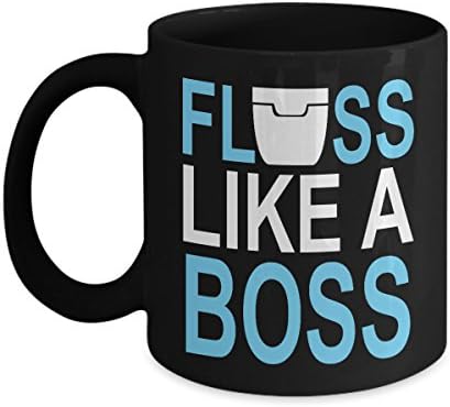 Funny Dental Hygienist Mug - Floss Like A Boss - Unique Coffee Mug Tea Cup 11 Oz. Black - Gifts For Dentist Dental Assistants Students Dentistry