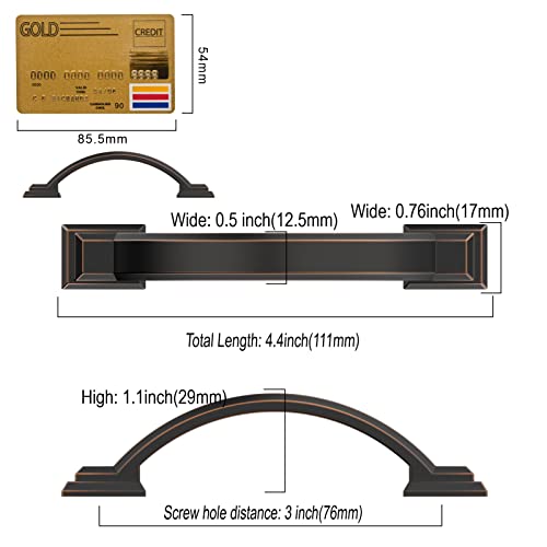 Amerdeco 10 Pack Oil Rubbed Bronze Cabinet Pulls 3 Inch(76mm) Hole Centers, Handles for Kitchen Cabinet Hardware, Arch Cabinet Handles for Bathroom Dresser Drawer Handles ZH0016…