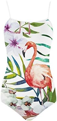 Women's Pink Flamingos And Palm Nylon &amp; Spandex Slip One Piece Swimsuit