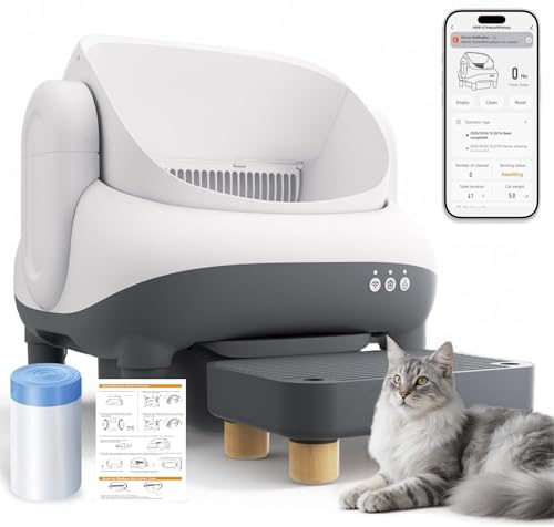 Automatic Cat Litter Box Self Cleaning for Cats, Litiere Pour Chat Autonettoyan, Large Top Entry Smart Litter Box with APP Control, Pedal Mat, Bags,15-Day Odor-Free,Robot Box Safe for Cat,Low Noise
