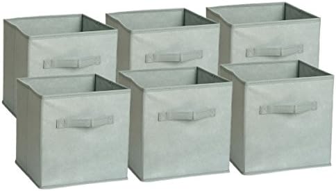 Khandro Storage Cubes Bins Fabric Drawers Closet Shelf Organizer, Grey, Set of 6, Fit Most of Shelves, with Label Cards