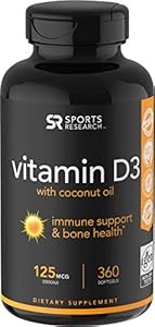 High Potency Vitamin D3 (5000iu/125mcg) enhanced with Coconut Oil for Better Absorption ~ Bone, Joint and Immune system support ~ Non-GMO & Gluten Free, 360 Mini Liquid Softgels
