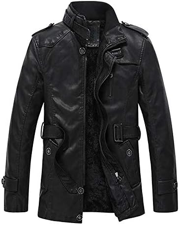 Moserian Coat for Men Autumn Winter Casual Pocket Button Thermal Leather Jacket