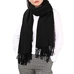 Wool Scarf Women with Fringes Winter Wam Long Extra Large Shawls and Wraps Thick Soft Pashmina Scarves, Black, Tan