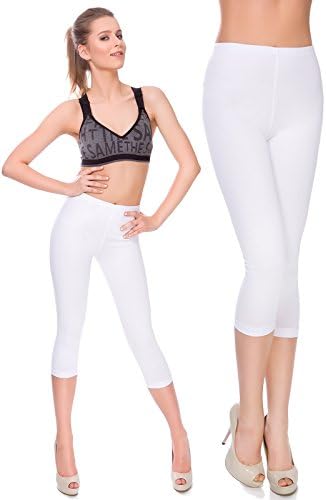 MITAAMICropped Leggings for Women 3/4 Length Trousers Elastic Mid Waisted Casual Cotton Stretchy Pants Ladies Running Gym Fitness Plus Size 8-28 UK