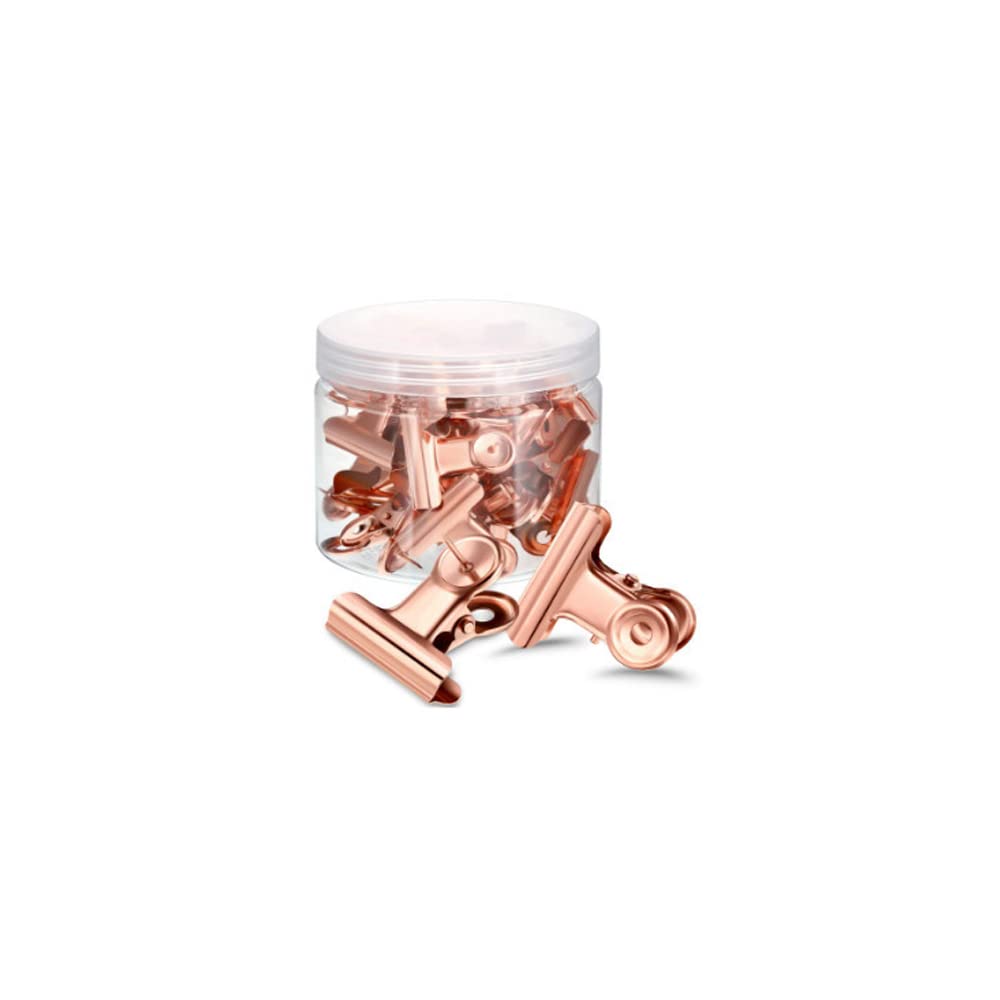Push Pin Clips, 30 Pcs Metal Bulldog Clips with Thumb Tacks for Using on Cork Boards Bulletin Boards and Photo Walls, Home School and Office (Rose Gold)