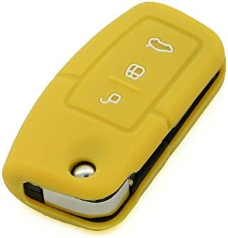 Fassport Silicone Cover Skin Jacket fit for FORD 3 Button Flip Remote Key CV3701 Yellow