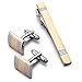 Two Tone Golden Cufflink and Tie-Clip Set in Gift Box-Timeless Design-Classic and Fashionable Gift