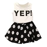 FEITONG Girls Letter Vest Dot Skirt Two Pieces Set Clothes Children Skirt Suit