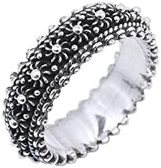 Jewels Of Jaipur Handcrafted Artisan Tribal Oxidised Silver Plated Floral Look Band Ring Vintage Jewelry