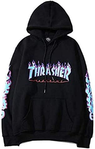 Fashion Flame Print Plus Velvet Pullover Hooded Jacket for Men/Women Hoodie