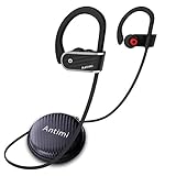 [Upgrade Version] Antimi Bluetooth Headphones,IPX7 Waterproof HD Stereo Sweatproof Earbuds for Gym Running Magnetic Earbuds Secure Fit Noise Cancelling Headset with Mic for Workout Earphones (Black)