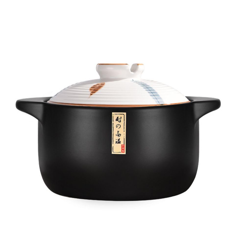 KOOLASA Ceramic Round Casserole with Lid,Ceramic Stew Pot,Chinese Soup Stewing Pot Kitchen Cookware Non-Stick,Heat Resistant 3.3L