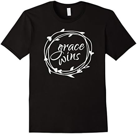 Men's Christian T Shirt Grace Wins with a Wreath XL Black
