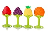 Baby Teething Toys w/Safe Smoothened Edges (4 Count) | FDA-Approved Soft Silicone Fruit Teethers for Babies | Fridge & Dishwasher Safe | 100% BPA-Free Teether Set for Boys & Girls