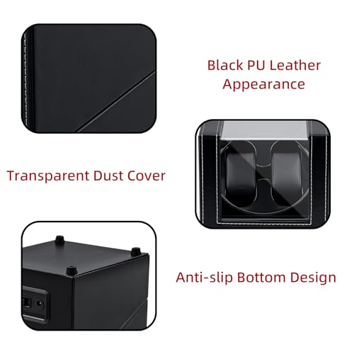 Mcbazel Double Automatic Watch Winder Box, Automatic Watch Display Storage Rotation Wristwatch Box with 2 Slots-Black
