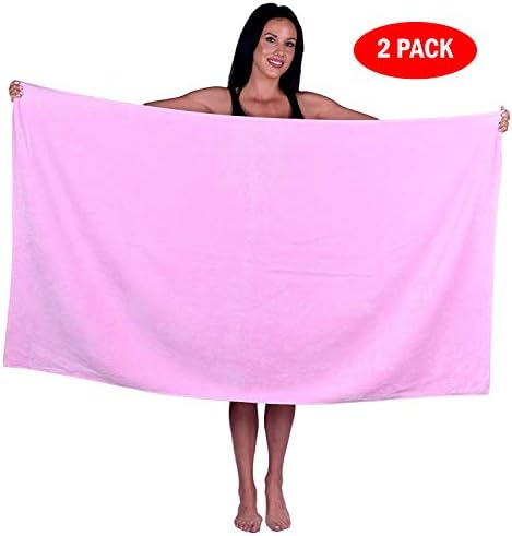 Turquoise Textile Oversize Terry Velour Bath, Beach, Pool, Spa Towel, 100% Natural Soft Turkish Cotton, Made in Turkey (2 Towels, Light Pink)