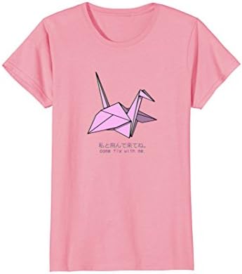 Womens Japanese Origami Paper Crane Vaporwave Manga Aesthetic Shirt XL Pink