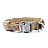 Yisibo Tactical Dog Adjustable Collar Military Training Harness Molle Nylon Dog Collars Leash With Handle Steel Buckle 1.5''Coyote Brown L