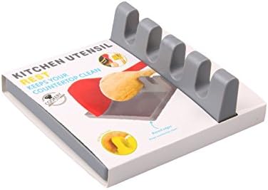 Cooking Utensil Set Holder, Non-Slip Heat-Resistant Spoon Cooking Utensil Organizer, Silicone Spoon Rest, Home Kitchen BBQ – Grey, COOKERY