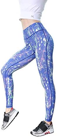 High Waist Printed Yoga Pants with Pockets 4 Way Stretch Tummy Control Opaque Workout Leggings for Women