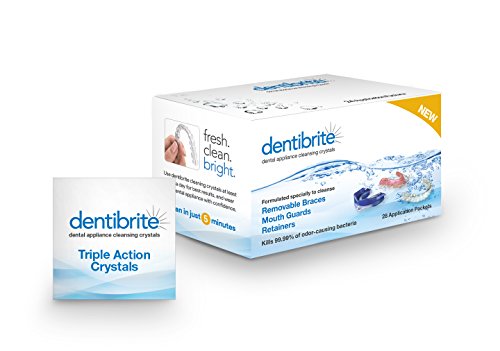 dentibrite - triple action cleansing crystals for aligners, retainers, mouth guards, dentures and other removable dental appliances