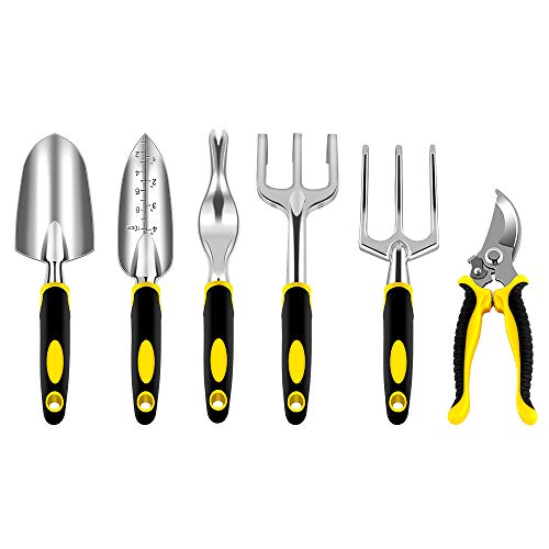 NEX Garden Tools Set, 6-Piece Gardening Kit with Heavy Duty Cast-Aluminum Heads and Ergonomic Handles, Durable and Lightweight