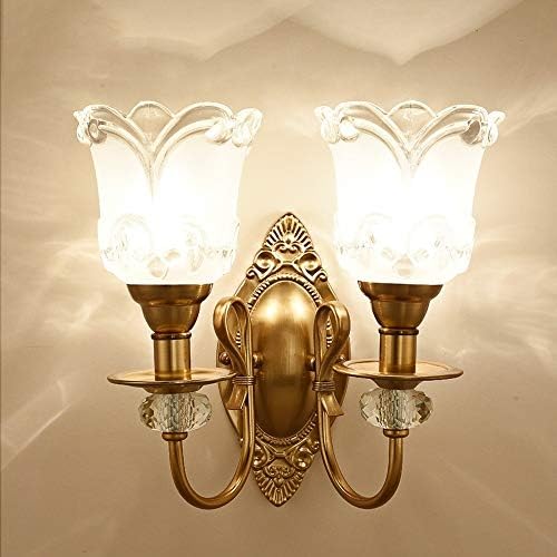 FNCUR Wall Lamp Metal Lamp Body Crystal Decoration Glass Shade Wall Lights For Bedroom Study TV Backdrop Bathroom Aisle Stairs Corridor Wall Lighting Fixture Hand-frosted (Size : Double head)