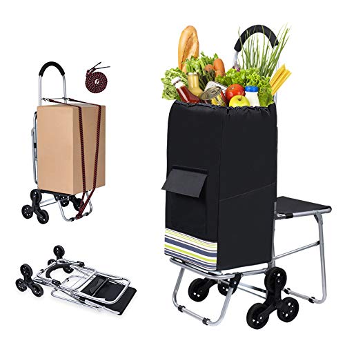 Klvied Folding Shopping Cart for Groceries, Heavy Duty Stair Climber