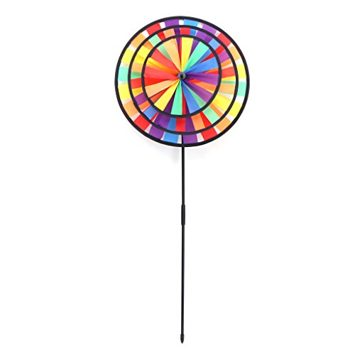 EA-STONE Triple Wheel Rainbow Windmill,DIY Colorful Wind Spinner Windmill For Kids Toy Home Garden Yard Outdoor Decoration