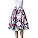 Womens Elegant Colorful Flowers Midi A - line High Waisted Pleated Flare Skirt, Colorful Flowers, One Size