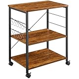 Mr IRONSTONE Kitchen Microwave Cart 3-Tier Kitchen Utility Cart Vintage Rolling Bakers Rack with 10 Hooks for Living Room Decoration