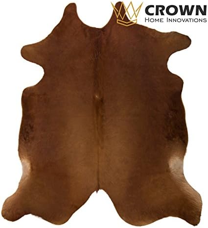 6ft x 7ft Medium Brown Cowhide Rug | Cowhide Area Rugs by Crown Home Innovation | 100% Natural Leather Rugs