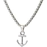 51Luckind Nautical Stainless Steel Chain Anchor Fish Hook Pendant Necklace For Men Women Best Friend Hip Hop Jewelry
