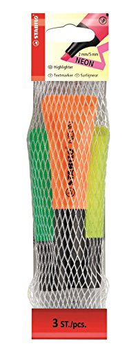 STABILO NEON – Highlighter Pen – Pack of 3 (Yellow, Green, Orange)