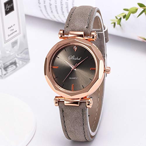 Women Watches Leather Women Watch Ladies Leather Strap Watch Elegant Quartz Wristwatch MineMine (Gray)