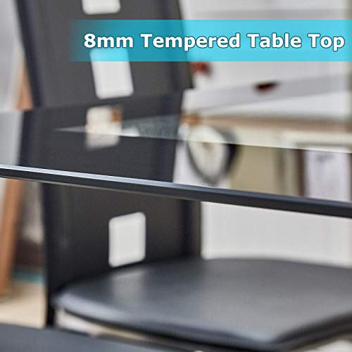 JOYBASE Dining Table Set, 5 Piece Glass Kitchen Table and Leather Chairs Furniture (Black)