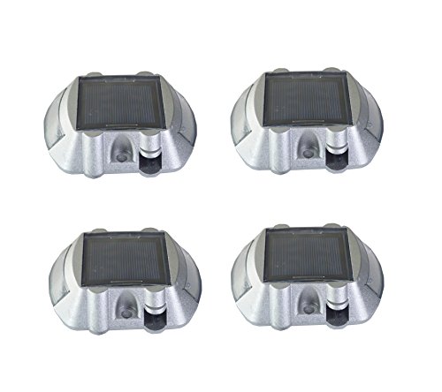 Solar Road Path Deck Dock Warning Lights with 6 Bright White LED, Flash and Constant On Functions – 4 Pack