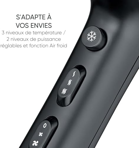 Seche cheveux avec câble rétractable automatique, Sèche cheveux avec diffuseur et concentrateur amovibles, sèche-cheveux puissant 2 100 W, Noir, HT 0165