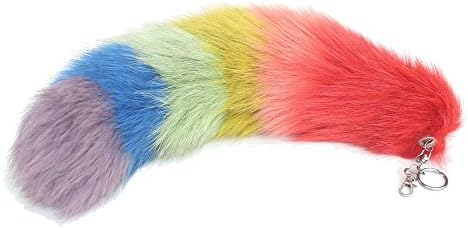 Fashfur 14in Fox Tail Fur Cosplay Toy Alopex Lagopus Handbag Accessories Key Chain Ring Hook Tassels (Colorful)
