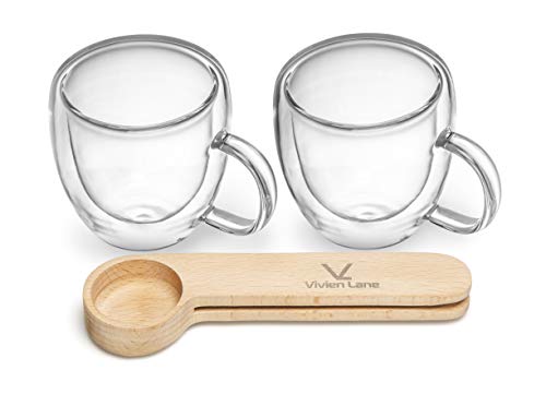 image for Vivien Lane Premium Espresso Cups - Set of 2 Double-Wall Insulated 5oz